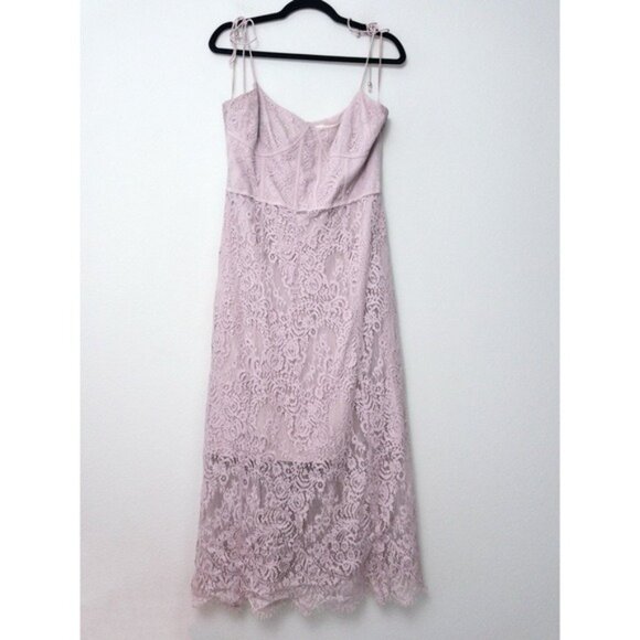 Keepsake The Label Sense Lace Midi Dress 10 Pink Sheer Sweetheart Tie Sleeve - Picture 3 of 13